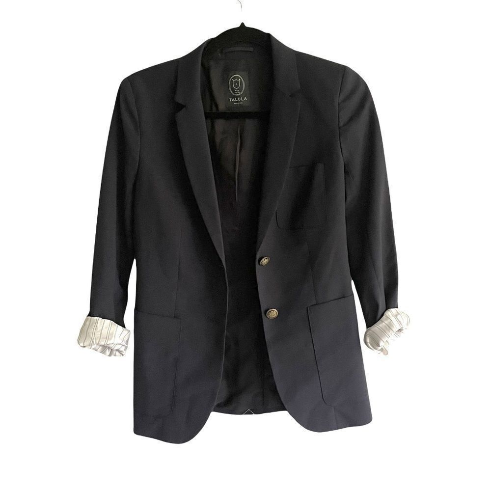 ARITZIA Wool Stretch Boyfriend Blazer Jacket Roll Sleeves Navy Blue - Like New 0